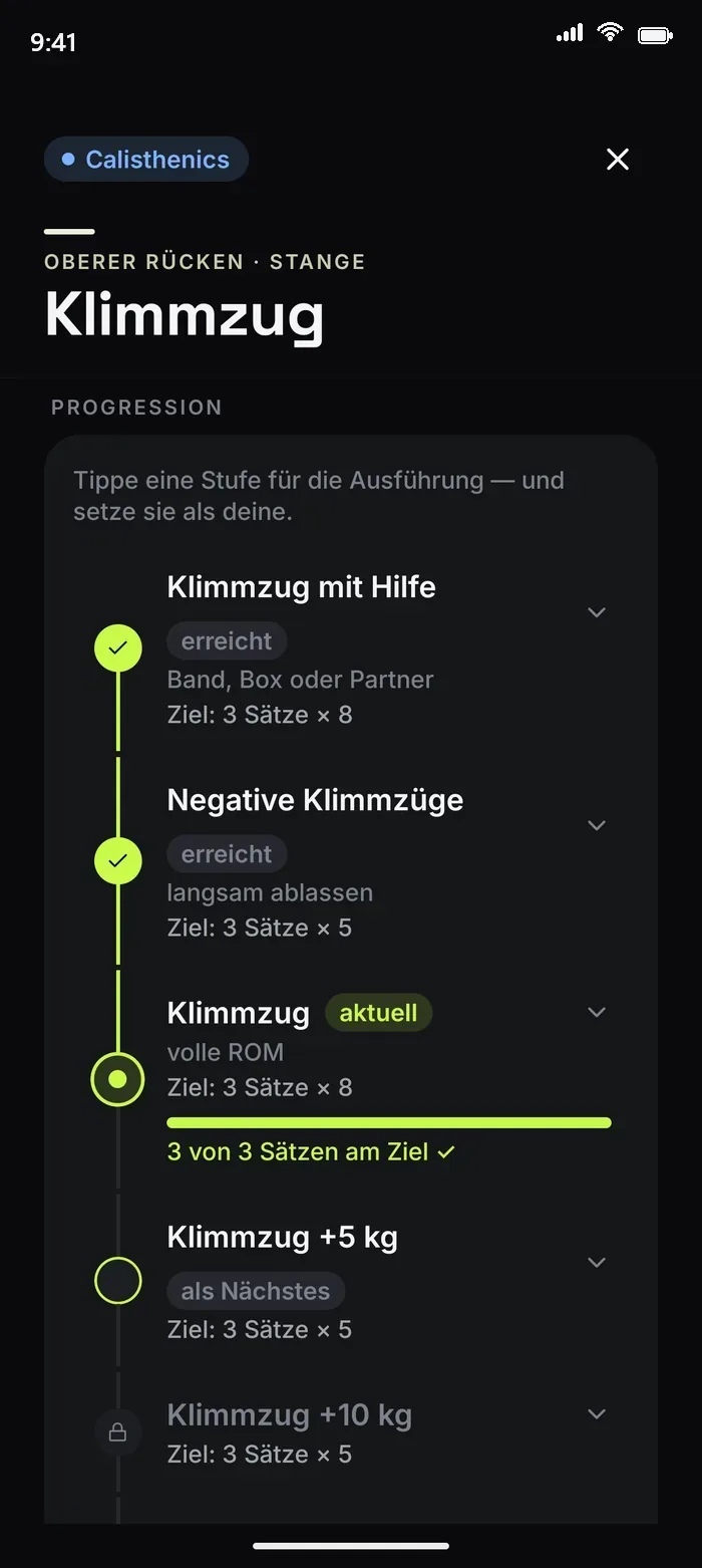 Klimmzug-Progression: Stufen von Klimmzug mit Hilfe bis Zusatzgewicht