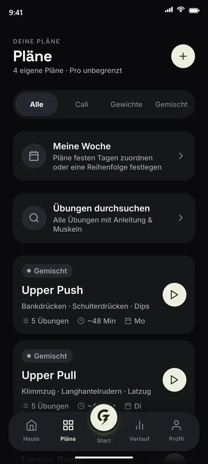 Übersicht deiner Workout-Pläne